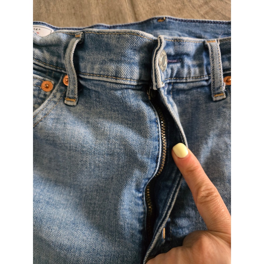 GAP 70s Flare High Rise Patched Two Tone Jeans Light Wash Raw Hem 32 14R Womens - Picture 7 of 11